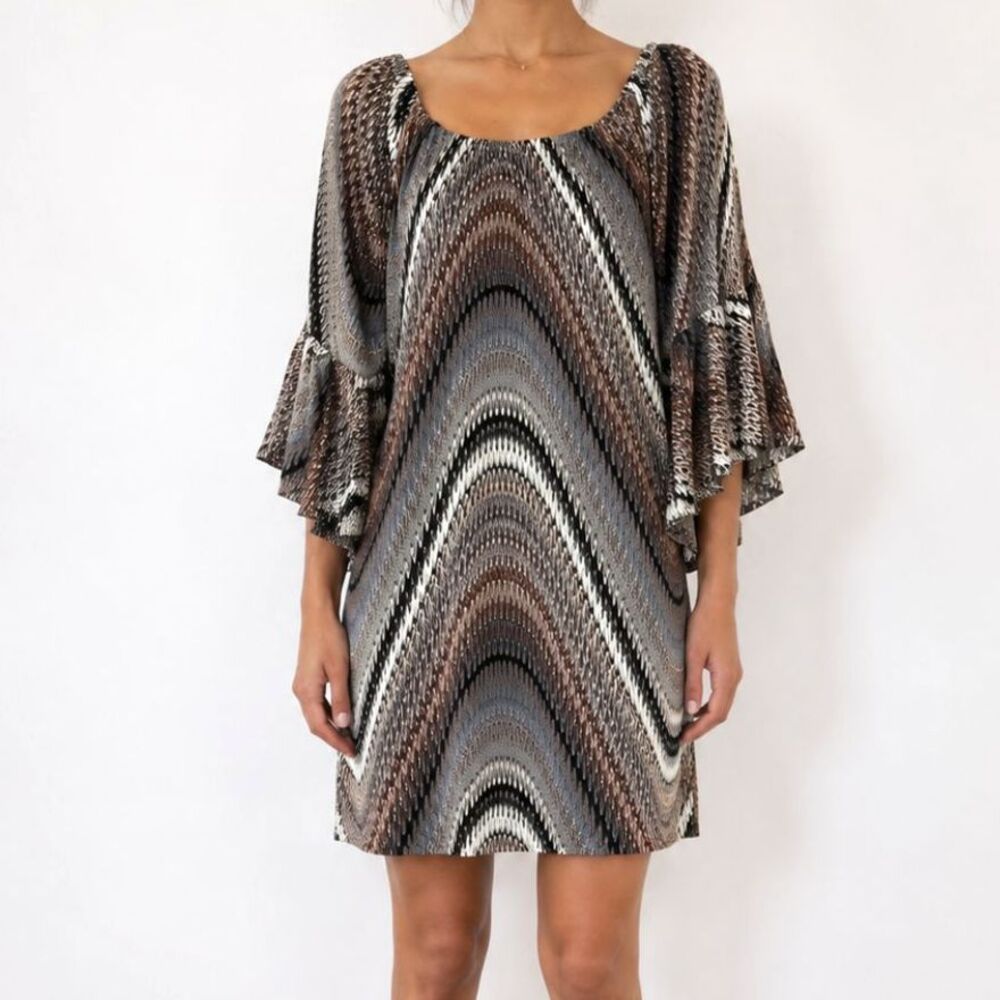 Vintage Y2K Chevron Bell Sleeve Mini Dress Size Medium
